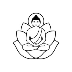 Buddha meditating on a lotus flower illustration on transparent background
