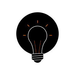 Illuminated lightbulb against a dark circle shape on transparent background