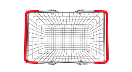 Overhead View of an Empty Shopping Basket with Red Trim on White Background
