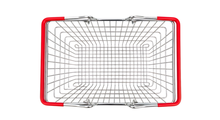 Overhead View of an Empty Shopping Basket with Red Trim on White Background