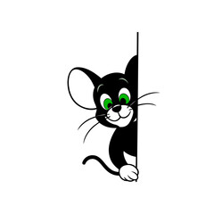 Cartoon cat peeking from behind a white surface on transparent background