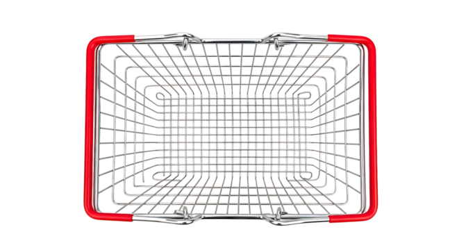 Overhead View of an Empty Shopping Basket with Red Trim on White Background