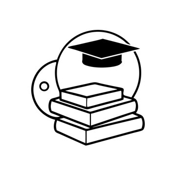 Stack of books with graduation cap and python logo on transparent background