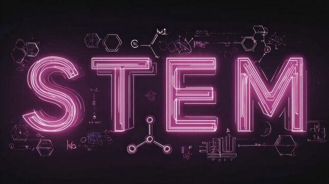 Exploration of STEM Concepts With Glowing Formulas and 3D Elements Set Against a Dark Background