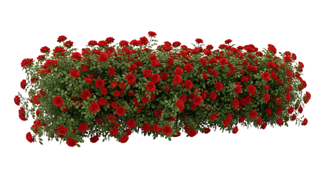 Vibrant Red Rose Bush A Detailed Rendering of Lush Flowers and Green Foliage on White