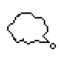 Pixelated speech bubble on white background. Pixel art arcade video game element. Talking cloud with blank space for text. Dialogue window object. Simple isolated vector. 