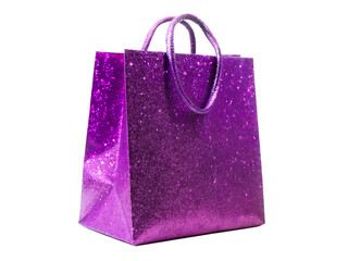 Sparkling purple gift bag with handles isolated on white background