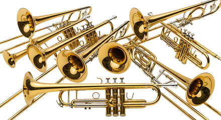 A dynamic composition of shining brass instruments, showcasing the elegance of musical artistry and symphonic sound