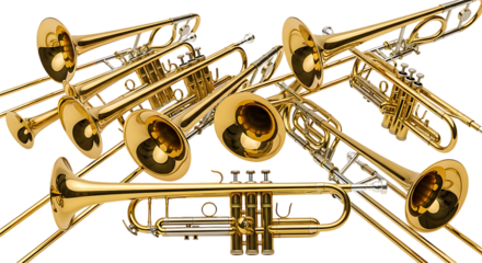 A dynamic composition of shining brass instruments, showcasing the elegance of musical artistry and symphonic sound