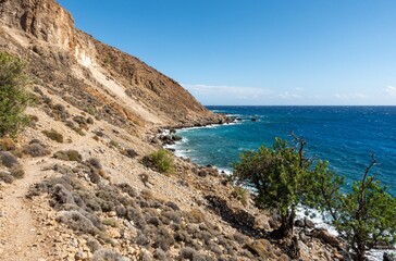 Hiking Trail Sfakion Loutro. Blue Sea and Beach. Crete. Greece