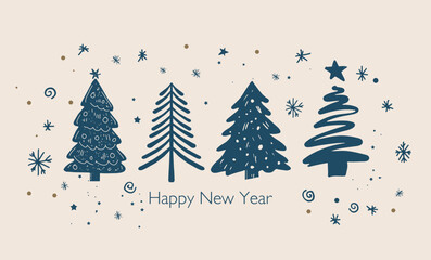 Christmas tree set, Hand drawn illustrations.	
