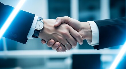 Business people shaking hands, finishing up a meeting and successful negotiation