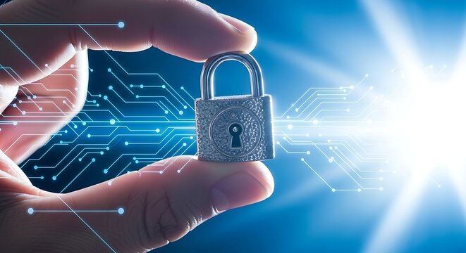 Doctor hand holding padlock, concept of data protection and internet security - Powered by Adobe