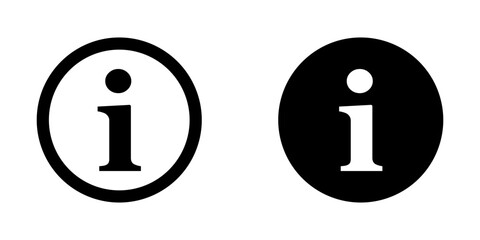 Simple Round Black and White Info or Information Symbol Sign in a Circle with the Letter i Icon Set. Vector Image.