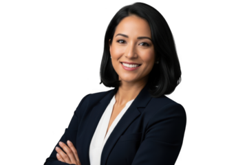 Professional businesswoman with a confident smile and crossed arms isolated on transparent background