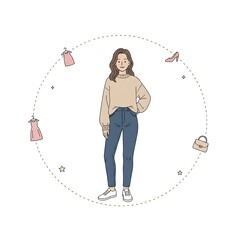 Cartoon Doodle Business Woman Giving Presentation - Marketing Strategy and Growth Chart Infographic