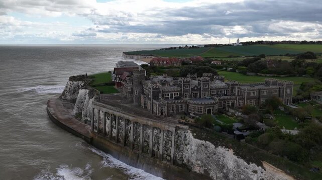 Kingsgate Castle, mock castle on the cliffs above Kingsgate Bay, Broadstairs, Kent, England.