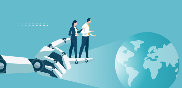 Artificial intelligence helps human explore world and shows endless possibilities. Vector illustration