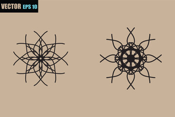 Intricate black geometric ornaments with radial symmetry on a neutral background