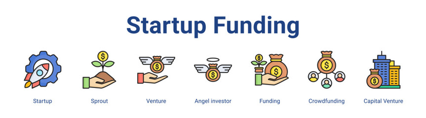 Startup Funding web icon vector illustration concept with icon of Startup, Sprout, Venture, Angel investor, Funding, Crowdfunding, Capital Venture,in modern flat vector style.