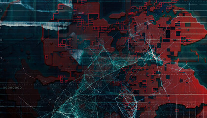 Broken LCD Screen Glitch Data Network Abstract
