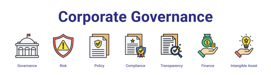 Corporate Governance web icon vector illustration concept with icon of Governance,Risk,Policy,Compliance,Transparency,Finance,Intangible Asset,in modern flat vector style.