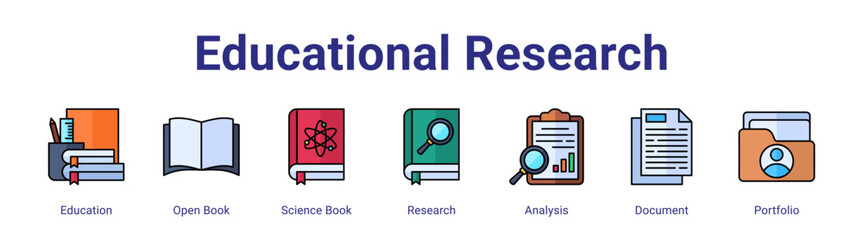 Fototapeta premium Educational Research web icon vector illustration concept with icon of Education,Open Book,Science Book,Research,Analysis,Document,Portfolio,in modern flat vector style.