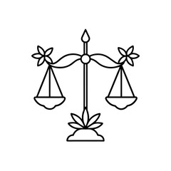 Outline drawing of scales with floral decoration on transparent background