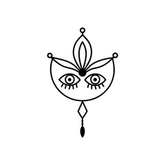 Stylized eye symbol with floral and gem elements on transparent background