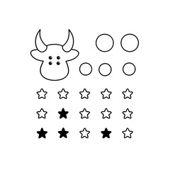 Cow face with circles and stars in black and white on transparent background