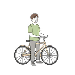 Cartoon Doodle Man Riding Bicycle - Eco-Friendly Transportation and Outdoor Activity Illustration