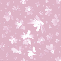 Seamless Hand-Painted Floral Brushstroke Pattern on Pink Background, Soft White Abstract Flowers for Fabric Wallpaper and Surface Design