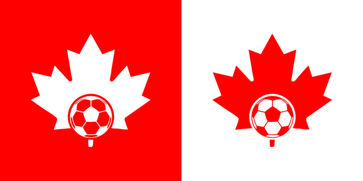 Modern canadian football emblem with maple leaf and soccer ball icon for patriotic national team identity - Powered by Adobe