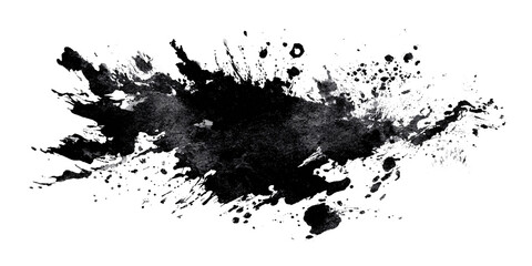 Abstract black ink stain on a transparent background. Paint splashes and streaks. Design element.