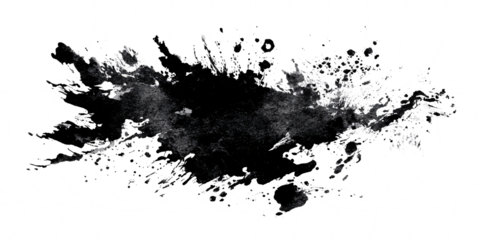 Abstract black ink stain on a transparent background. Paint splashes and streaks. Design element.