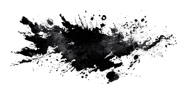 Abstract black ink stain on a transparent background. Paint splashes and streaks. Design element.