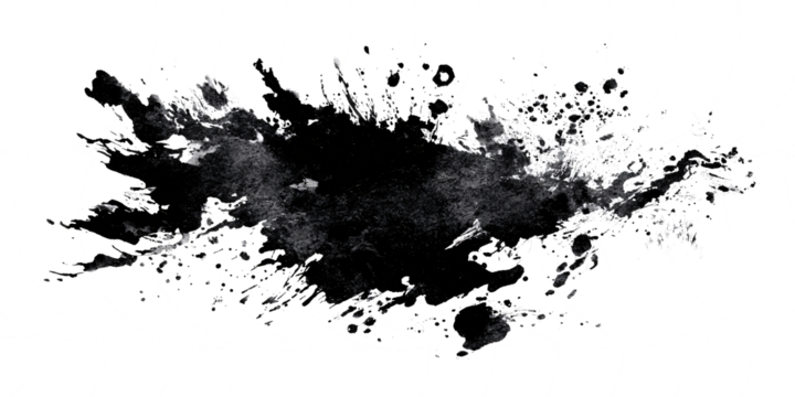 Abstract black ink stain on a transparent background. Paint splashes and streaks. Design element.