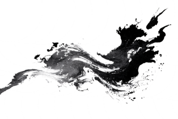 Abstract black ink stain on a transparent background. Paint splashes and streaks. Design element.