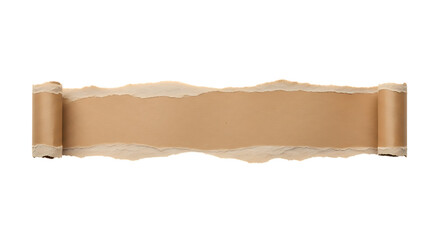 Torn brown paper banner with rough edges and rolled sides, perfect for creative text placement and design elements