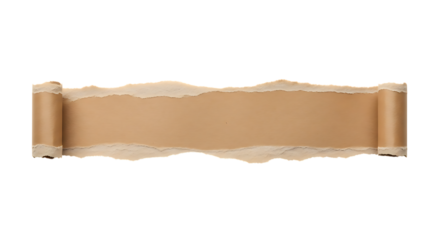 Torn brown paper banner with rough edges and rolled sides, perfect for creative text placement and design elements