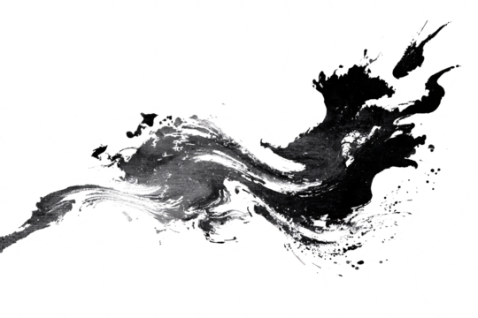 Abstract black ink stain on a transparent background. Paint splashes and streaks. Design element.