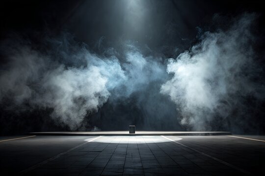 young man walking on foggy road under cloudy sky