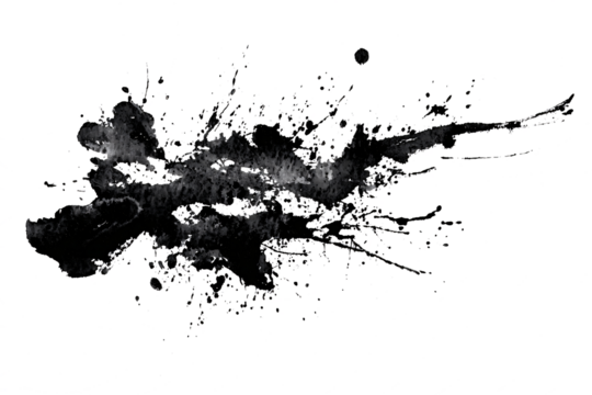 Abstract black ink stain on a transparent background. Paint splashes and streaks. Design element.