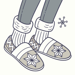 Cozy winter slippers and socks with snowflake detail