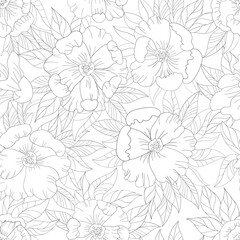 Black and white seamless pattern with flowers and leaves. Perfect for fabrics, home decor, or gifts. Vector background.