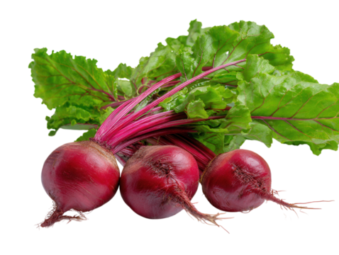 Red beetroot with green leaves isolated on white background.