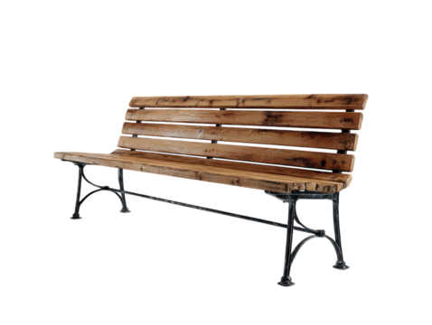 Wooden park bench isolated on white background.