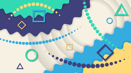 Gorgeous art background with 3D effect. Abstract composition of overlapping smooth shapes, stripes, and art elements. A template for your projects.