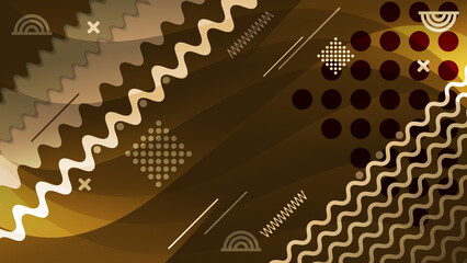 Memphis style art background in brown tones. Abstract composition of overlapping smooth shapes, stripes, art elements. A template for your projects. 