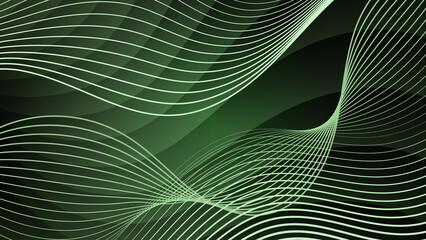 Monochrome art background in dark green tones. A futuristic composition of chaotically intertwined lines, flowing shapes. A template for your projects. 